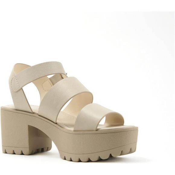 Women's Open Toe Two Bands Lug sole Fashion Block Heel Sandals Adjustable - Picture 2 of 5